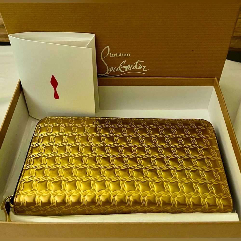 Christian Louboutin Rare Gold Panettone Zip Around Wallet Full Inclusion LN - Picture 3 of 12